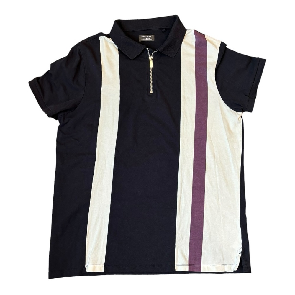 Primark Men’s Striped Zip Polo size XL navy blue